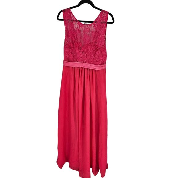 Women's Sleeveless Mesh Lace Closer Back Pink Long Formal Prom Dress Size L - Picture 1 of 3